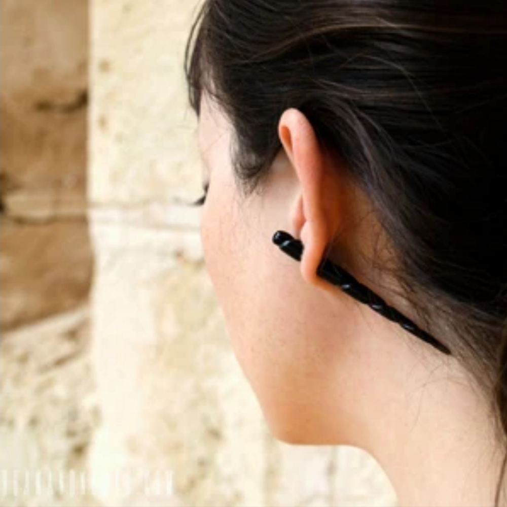 Fake Gauge Earrings Unicorn Horn Narwhal Organic Buffalo Black Horn